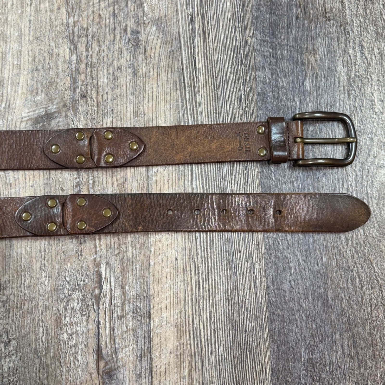 Fossil Brown Leather Studded Belt Womens Medium Distressed Rivet BT3707020