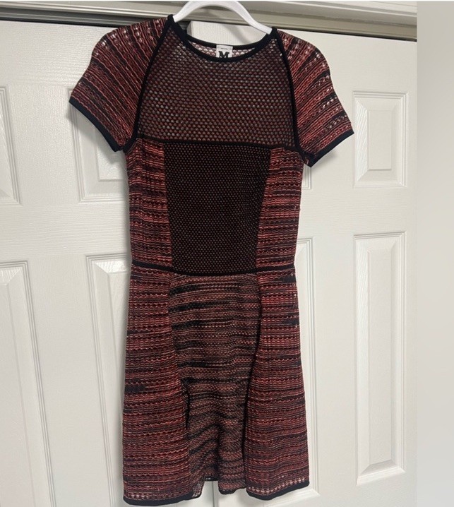 M Missoni Red Black Mesh Knit Fit & Flare Mini Dress IT 44 US 8 Authentic