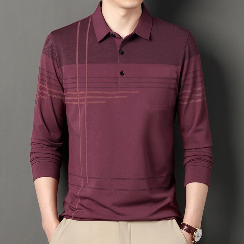 Spring and Autumn Men’s Long Sleeved Golf Polo Collar T-shirt, Business Casual F