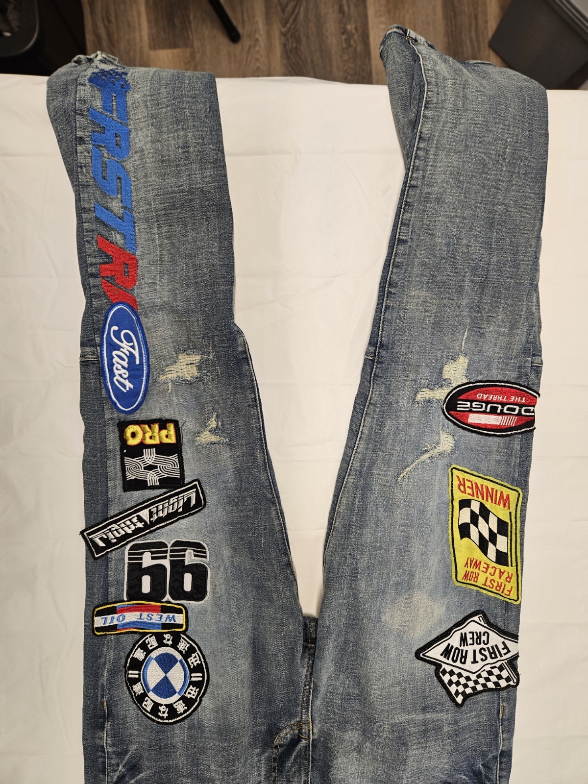 First Row Patch Jeans Mens Size 36×32 Blue Slim Style