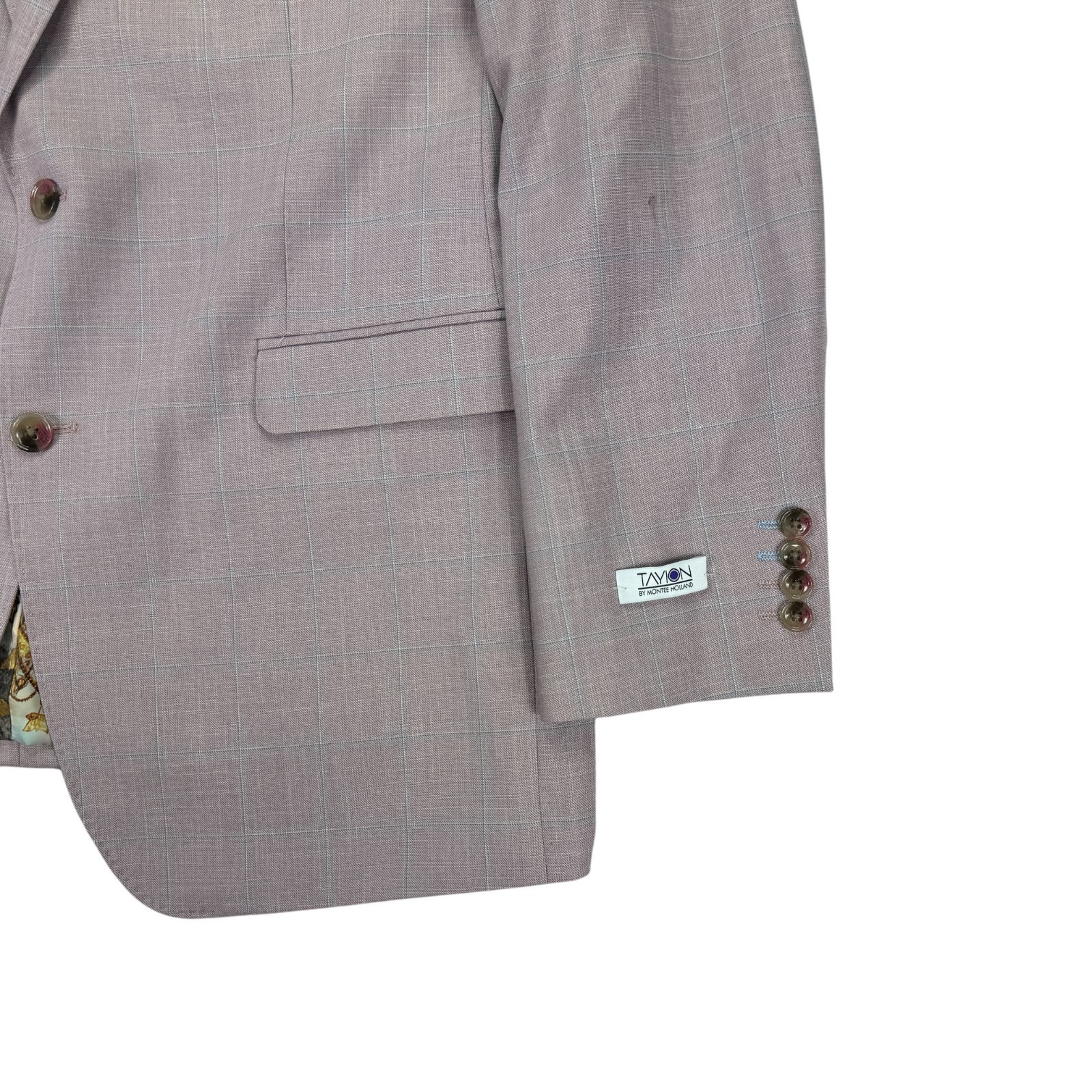 Tayion Mens Agordy Regular Fit Windowpane Suit Jacket Pink Blue 42L