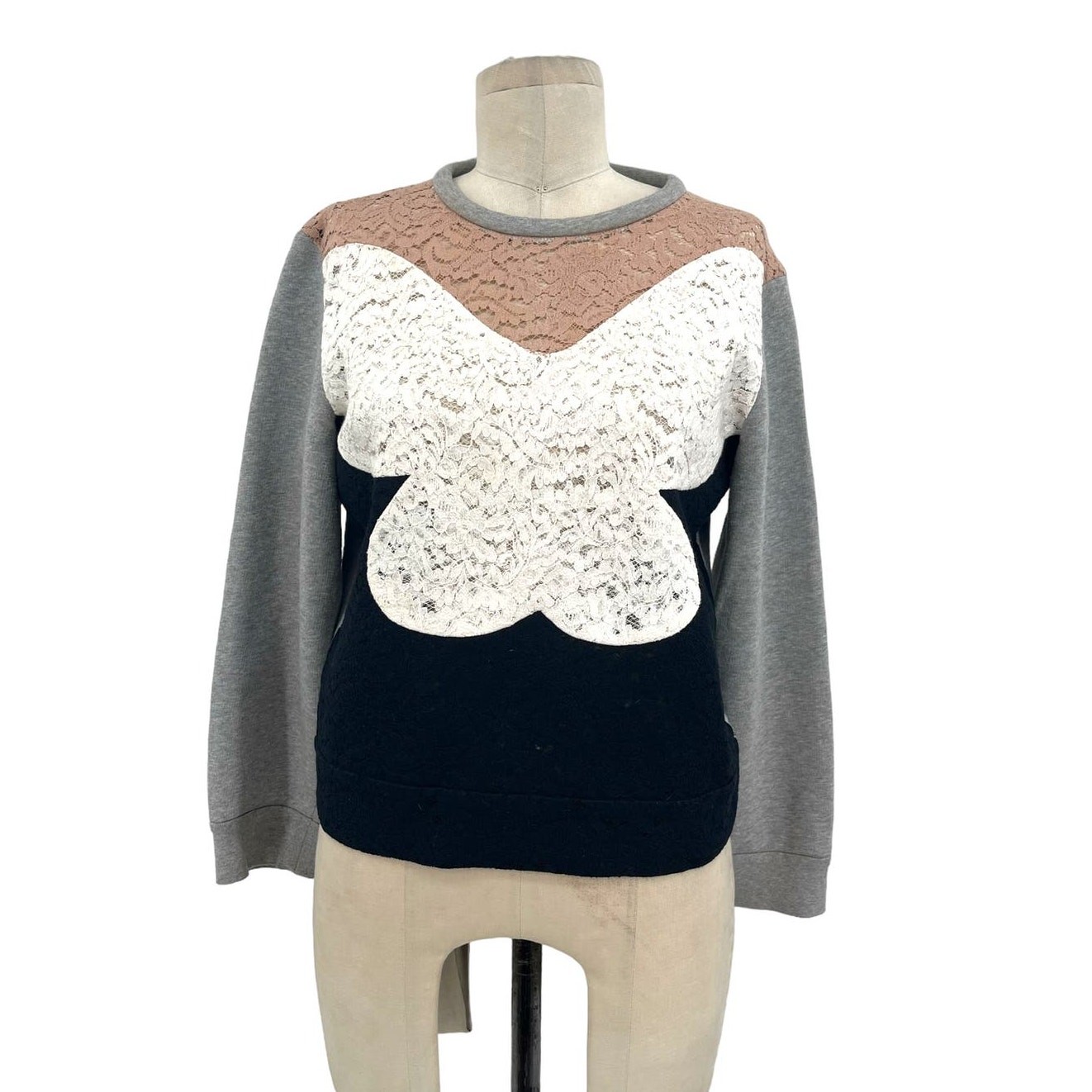No 21 Lace Panel Sweatshirt Gray Keyhole Back Size 40 / US Small