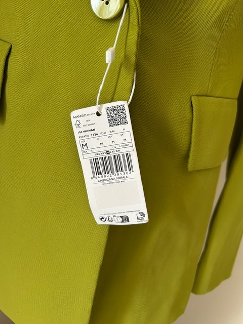 NWT MANGO (MNG) tailored blazer single button vibrant lime green size M