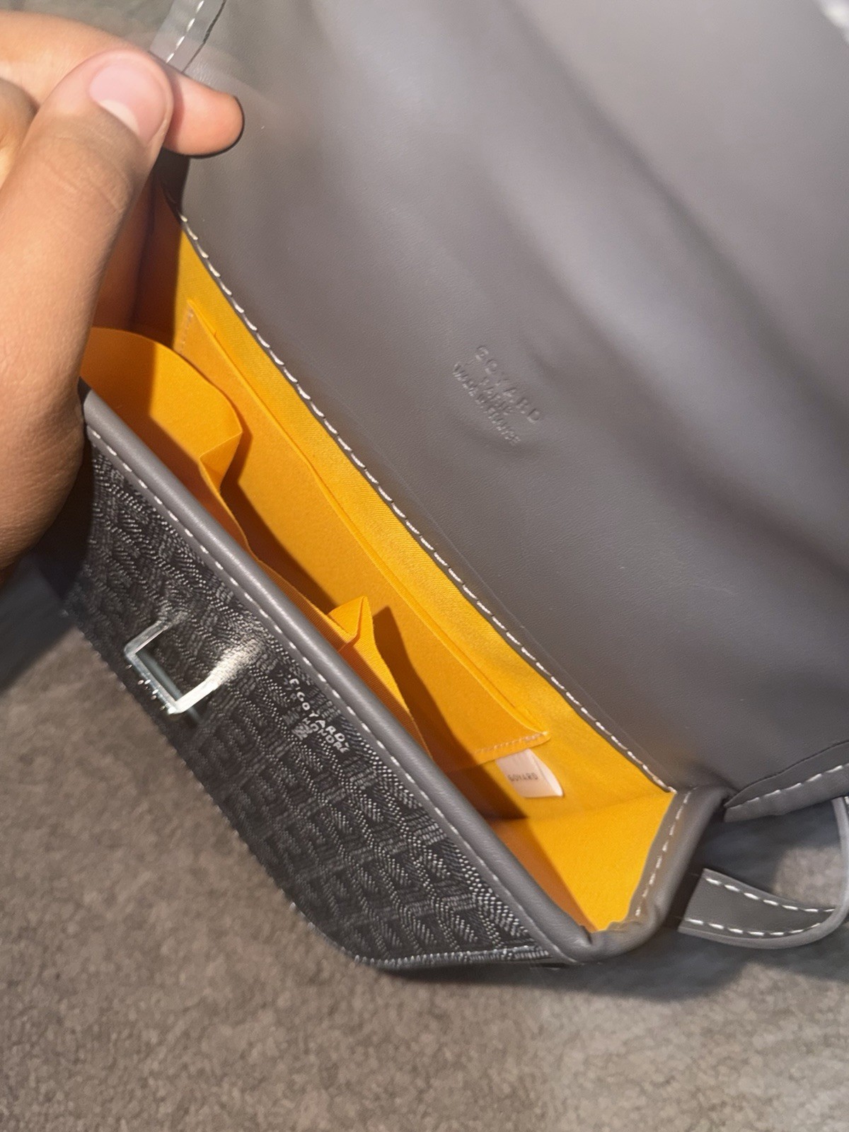 Goyard Gray Goyardine Small Women’s Crossbody Bag Buckle Flap Yellow Lining