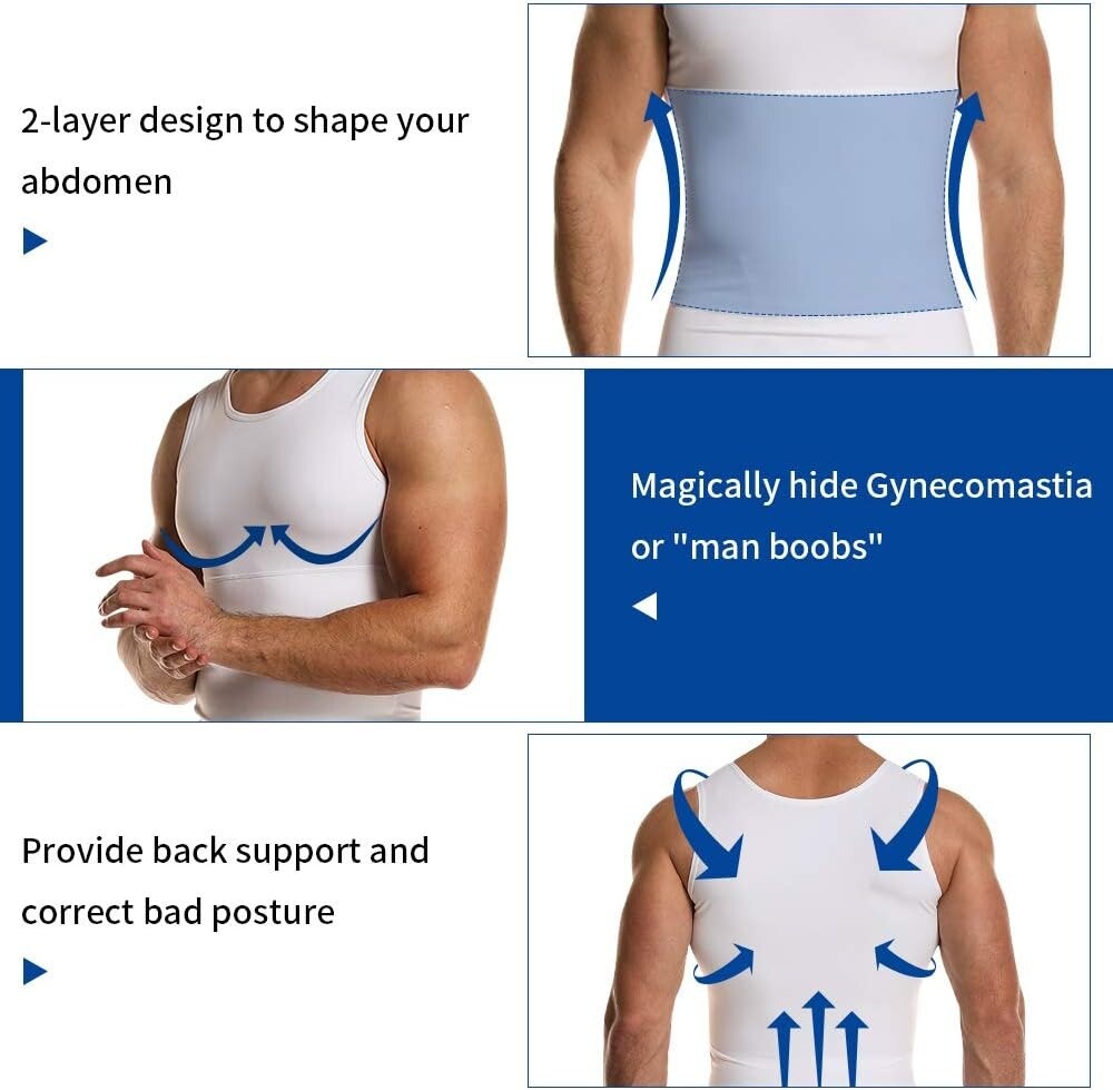 Mens Compression Slimming Undershirt Body Shaper Vest Workout Tank Top Shapewear