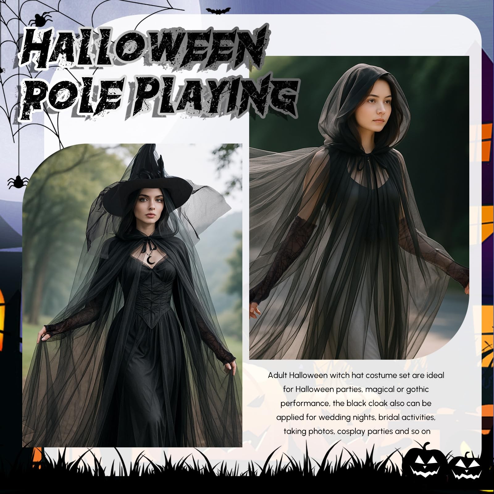 Geyoga 4 Pcs Halloween Witch Costume Set for Women One Size, Show as Picture