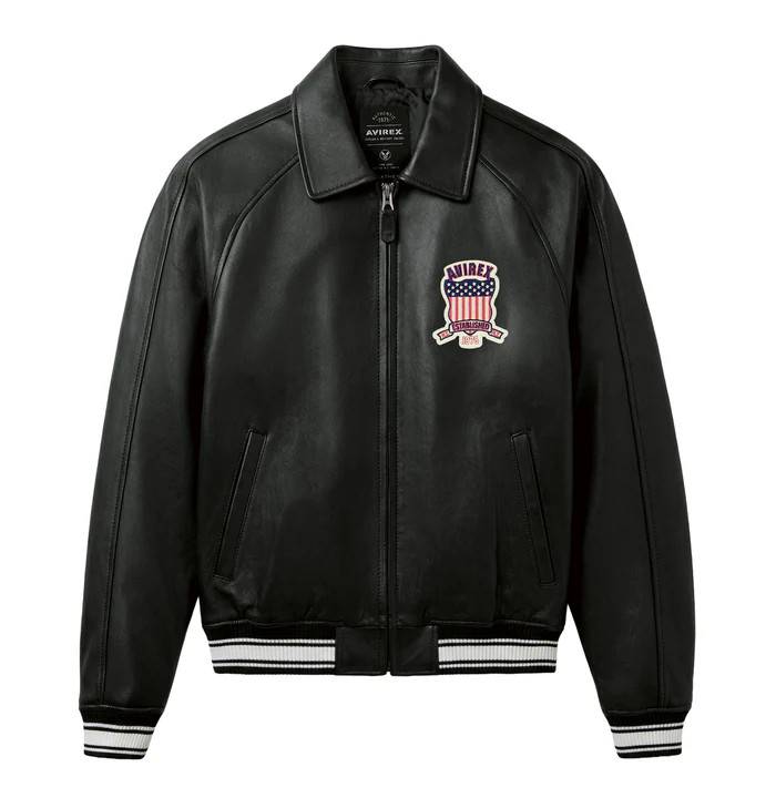 Men’s Avirex Black Real Leather Bomber Jacket American Flight Leather Jacket USA