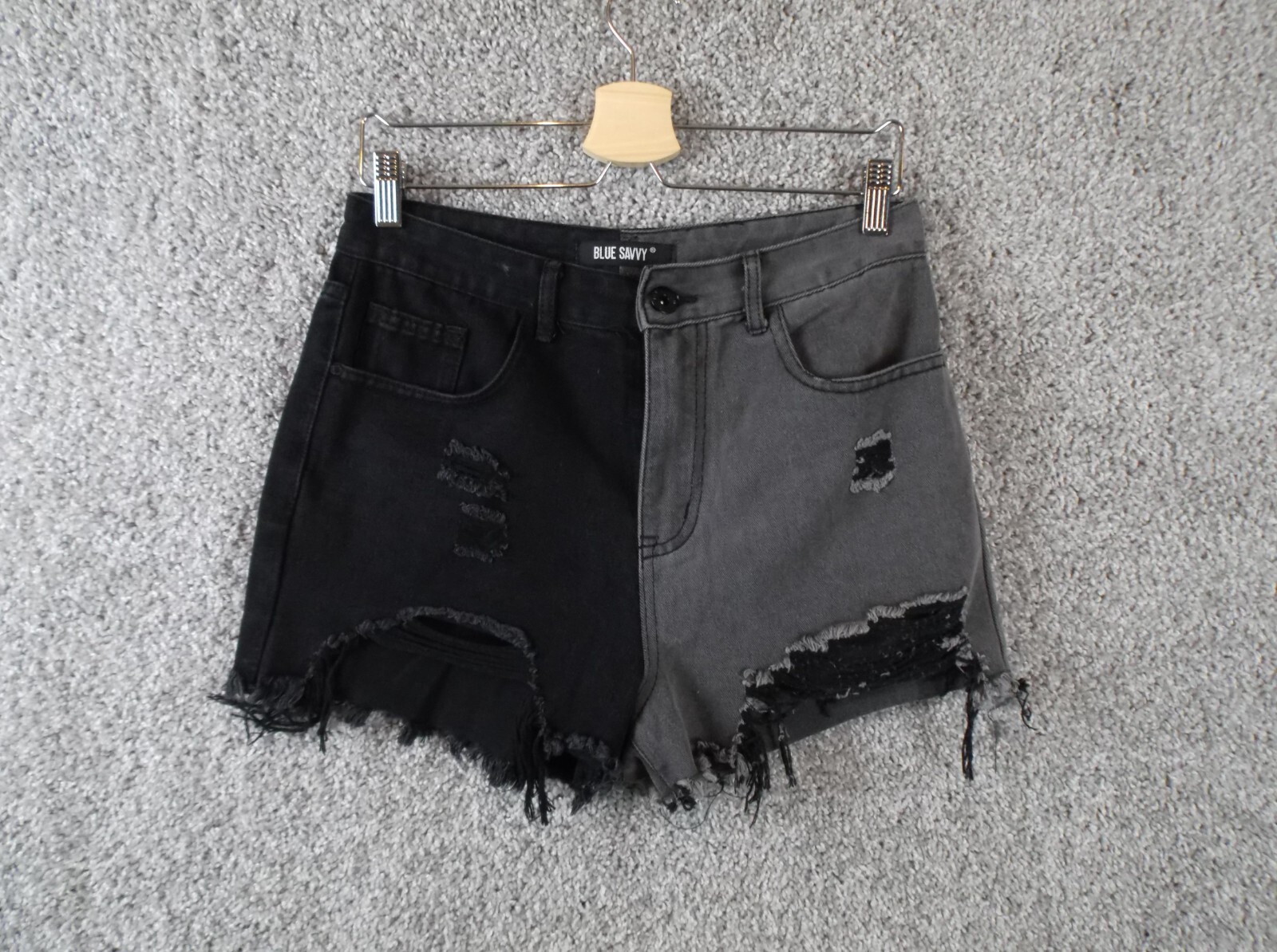 Blue Savvy Womens Cutoff Jean Shorts Destroyed Hem Denim Black White Size 7/28