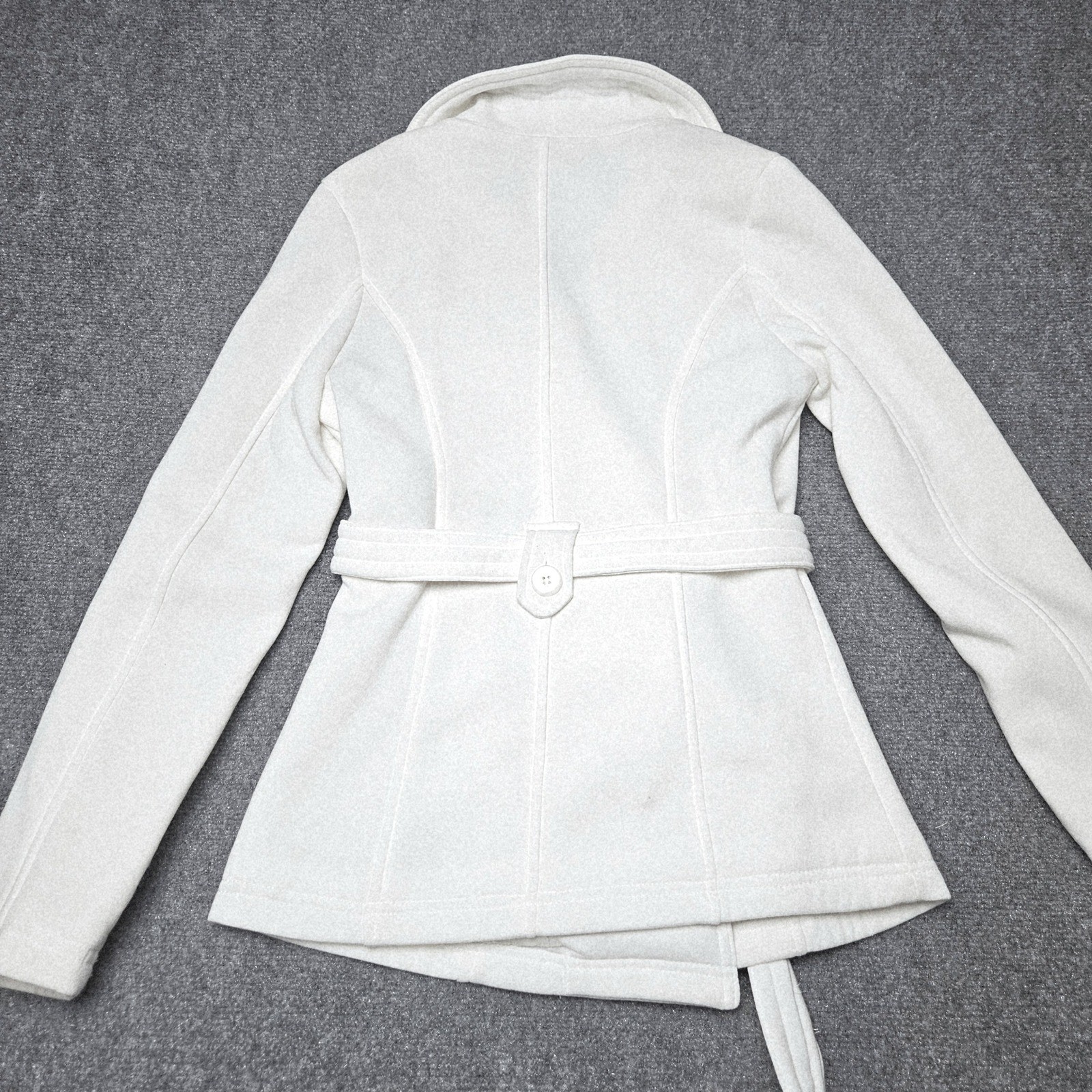 J2 Jou Jou Double Breasted Peacoat Small Beige Cream Belted Pockets Coat Jacket