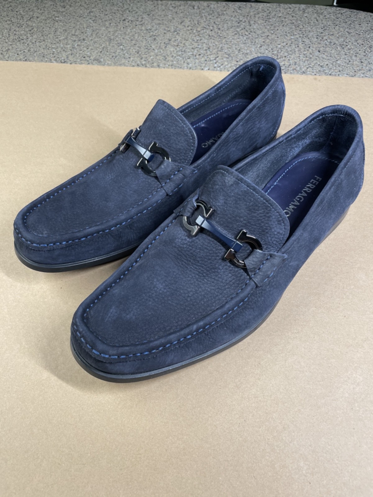 Salvatore Ferragamo Grandioso Double Gancio Bit Loafer Navy Suede Mens 11 EE