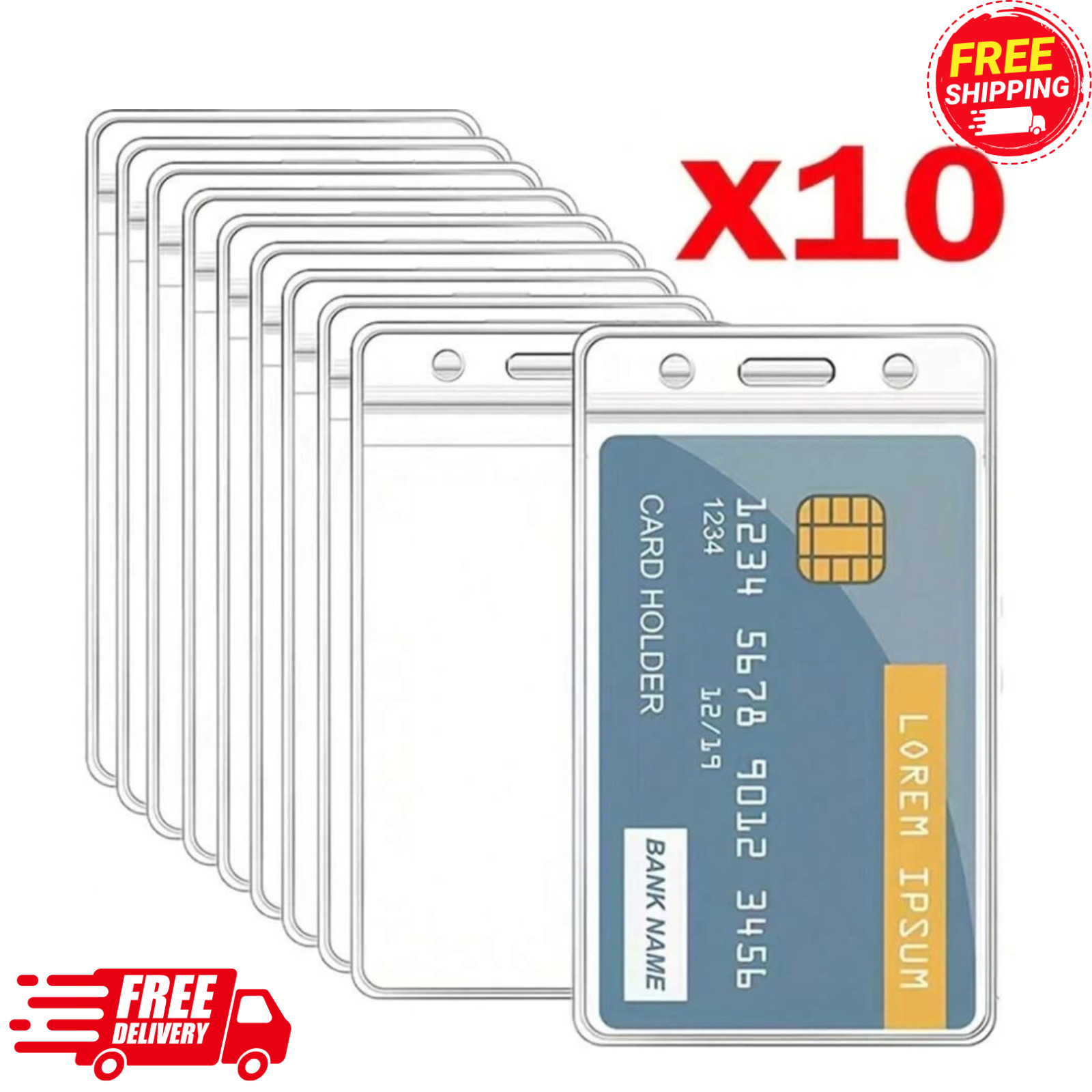 ID Card Badge Holder Vertical Clear soft Plastic Waterproof Business Case 10 Pcs