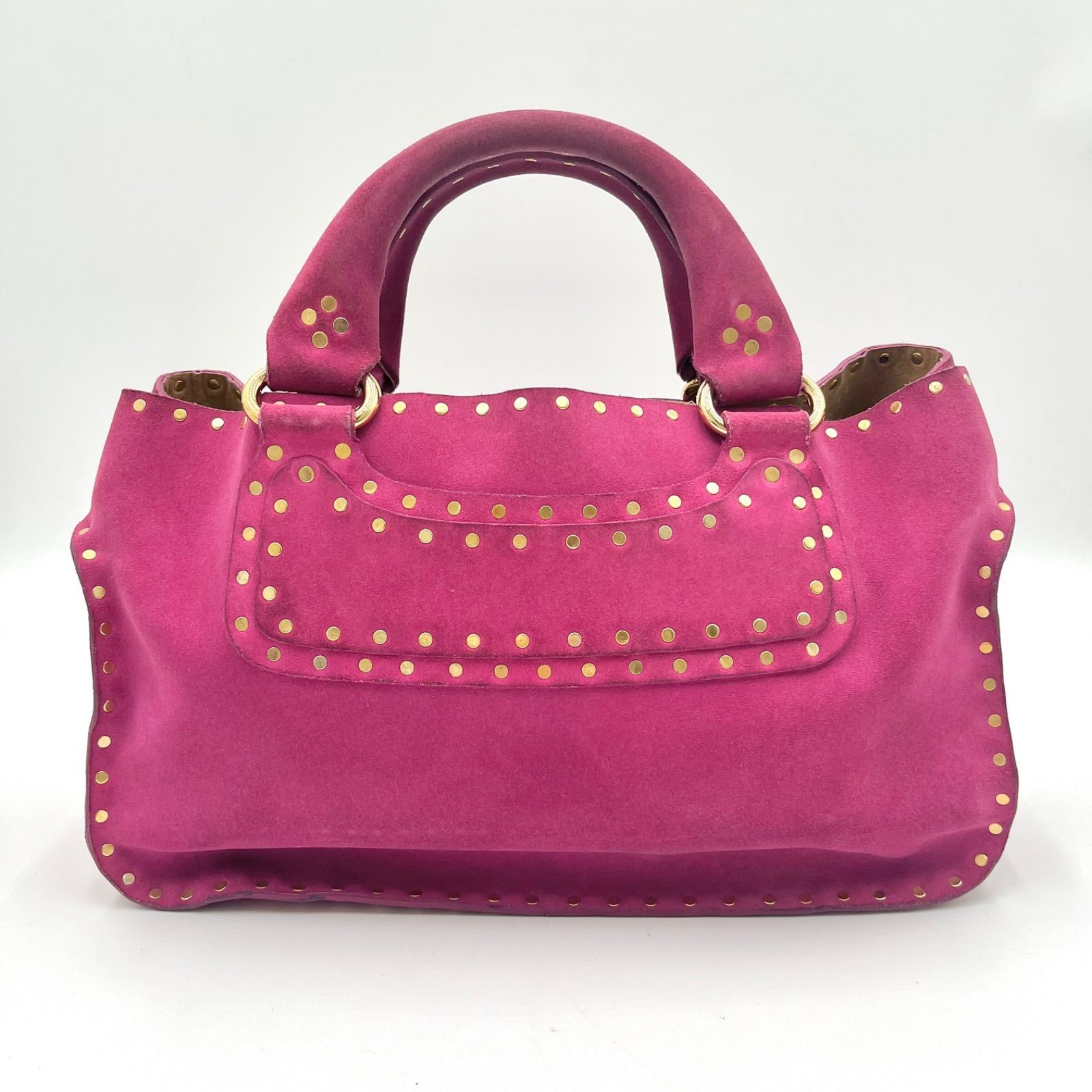 Auth Celine Boogie Bag Y2K Studded Suede Leather Handbag, Pink 2Y10216