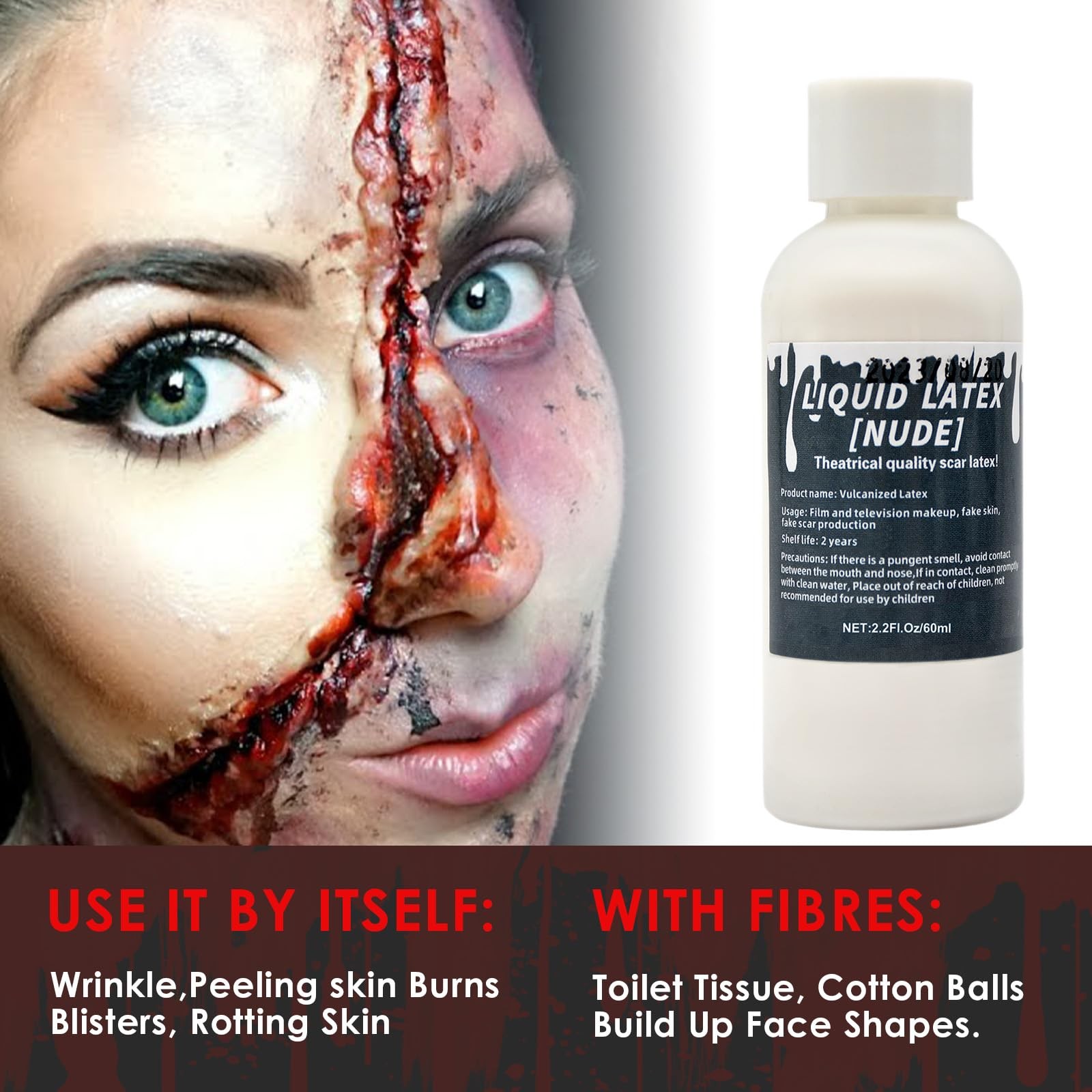 2.2 fl oz Liquid Latex Halloween SFX Makeup Kit, Clear Adhesive Latex Glue fo…