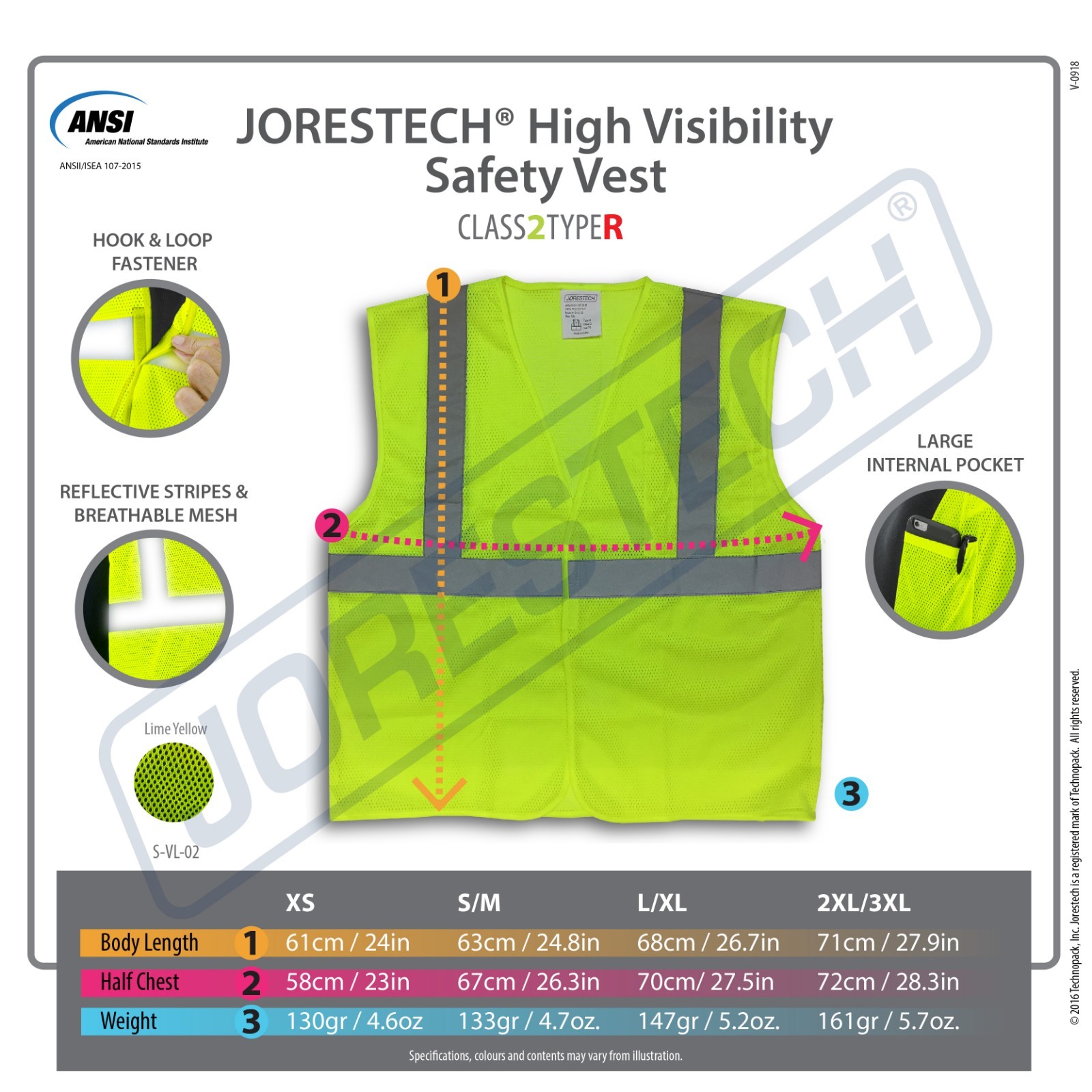 SAFETY VEST ANSI CLASS 2/ Reflective Tape/ High Visibility Yellow JORESTECH