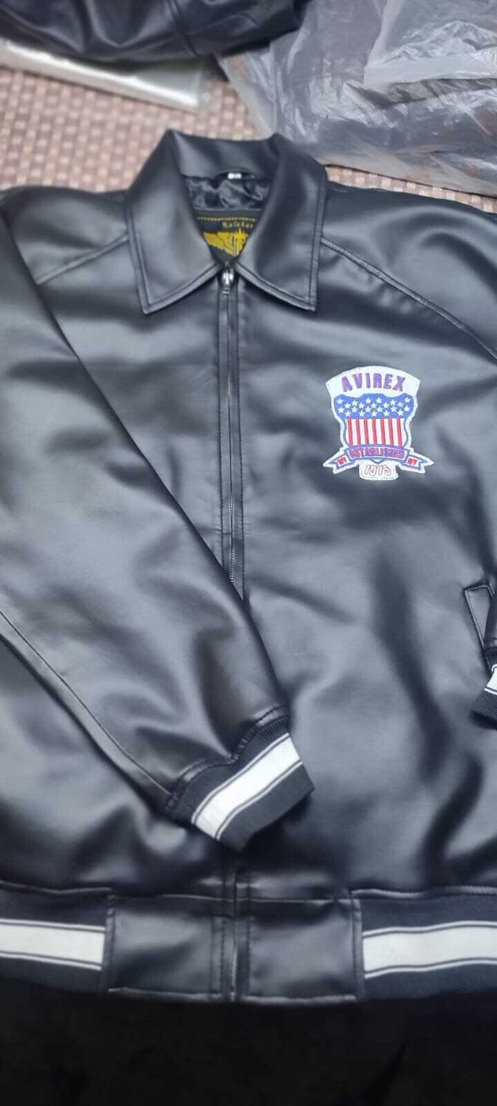 Men Avirex Black Real Bomber American Flight Jacket Leather Jacket-FAST SHIPPING
