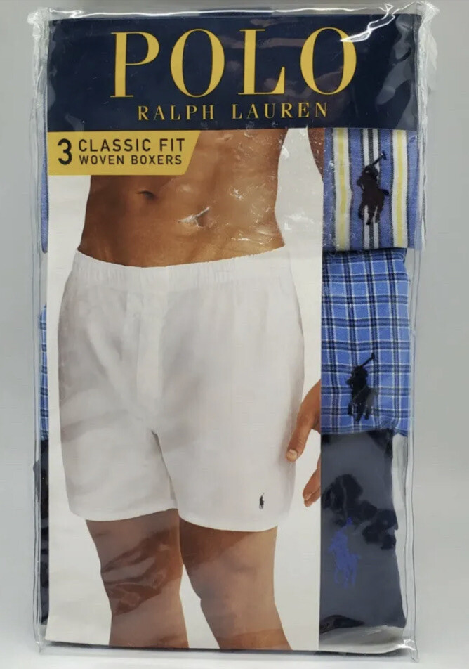 POLO Ralph Lauren Men’s Woven Boxers 3 Pack S M L XL 2XL Black Blue 100% Cotton