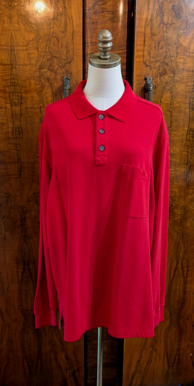 Duluth Trading Men’s Size XL Red Polo Long Sleeve Front Pocket 3-Button Placket