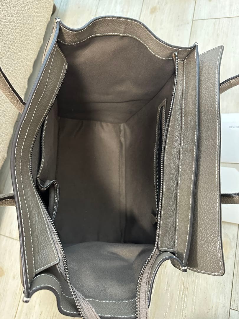 CELINE Nano Luggage Bag Greige Drummed Leather Top Handle Shoulder Tote Bag