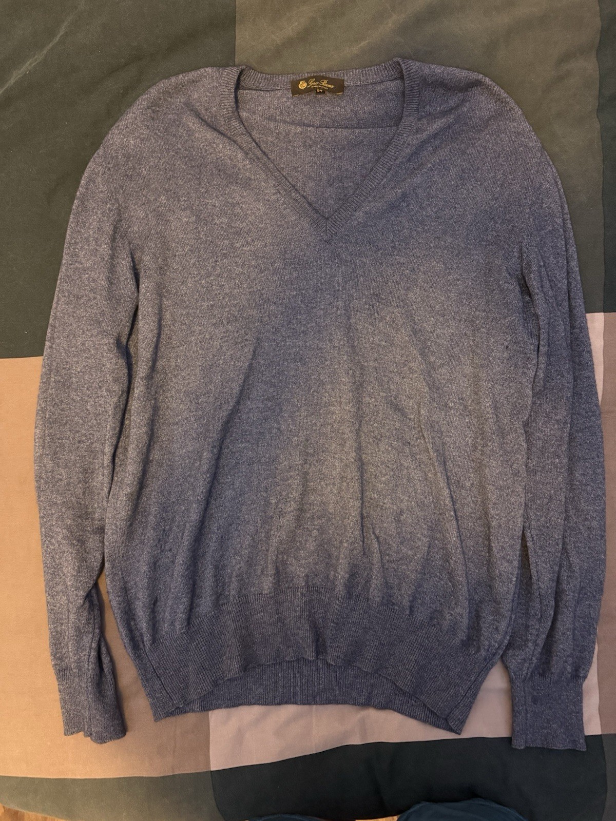 Loro Piana Blue Classic V-Neck Sweater Silk/Cashmere sz54 XL Made In Italy