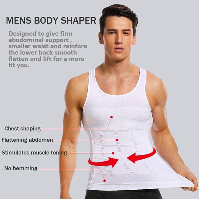 Men 3 Pack Slim Body Shaper Posture Corrector Vest Abdomen Compression Shirt Top
