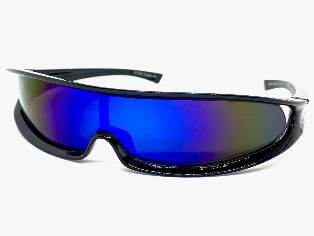 SPACE ROBOT PARTY RAVE COSTUME CYCLOPS FUTURISTIC SHIELD SUN GLASSES Blue Lens