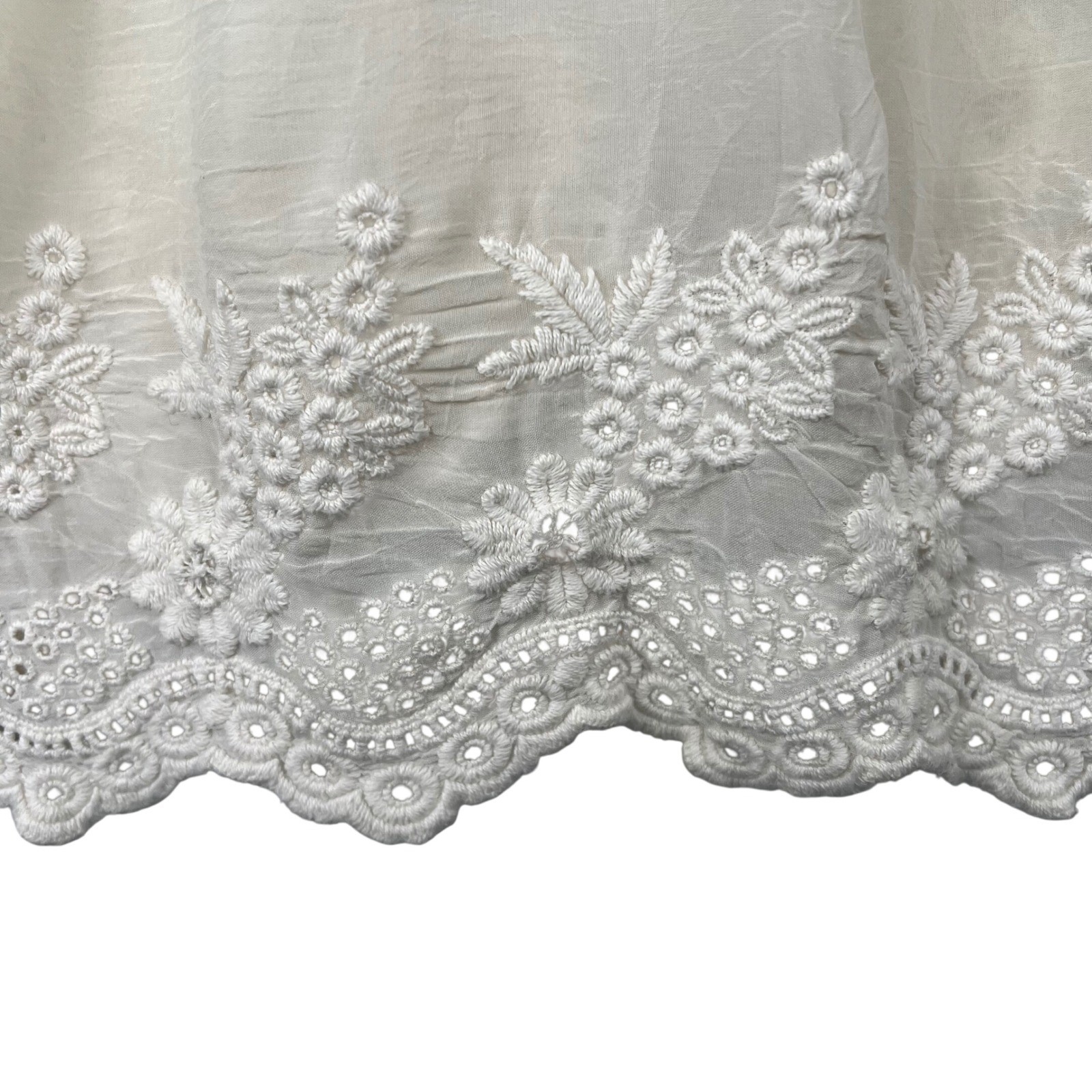Johnny Was Ivory Eyelet Embroidered Lace Trim Boho Peasant Blouse XL Off White