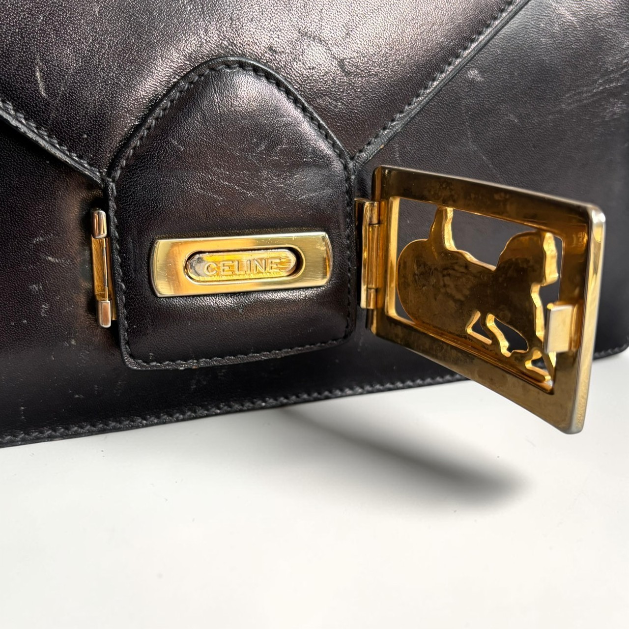 CELINE Shoulder Bag Horse Carriage Calf Leather Authentic