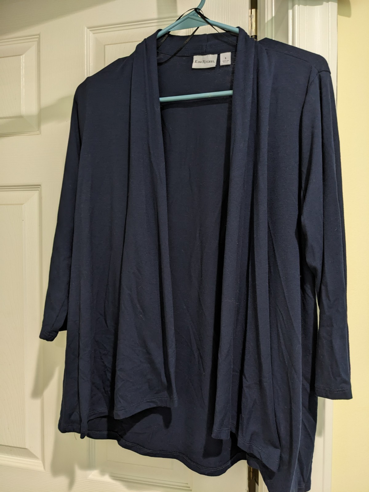 Kim Rogers Open Front Cardigan Size S Navy Blue 3/4 sleeve