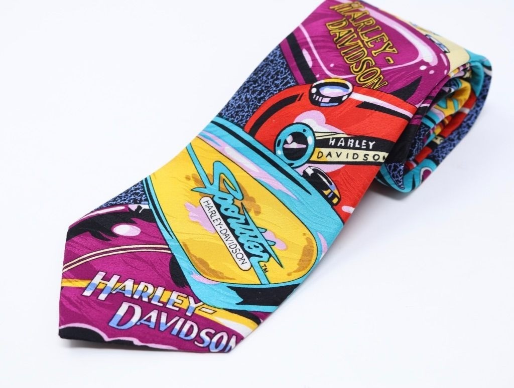 Harley Davidson Pop Art Biker Core Tie Silk Eclectric Grandpa Motorcycle Novelty
