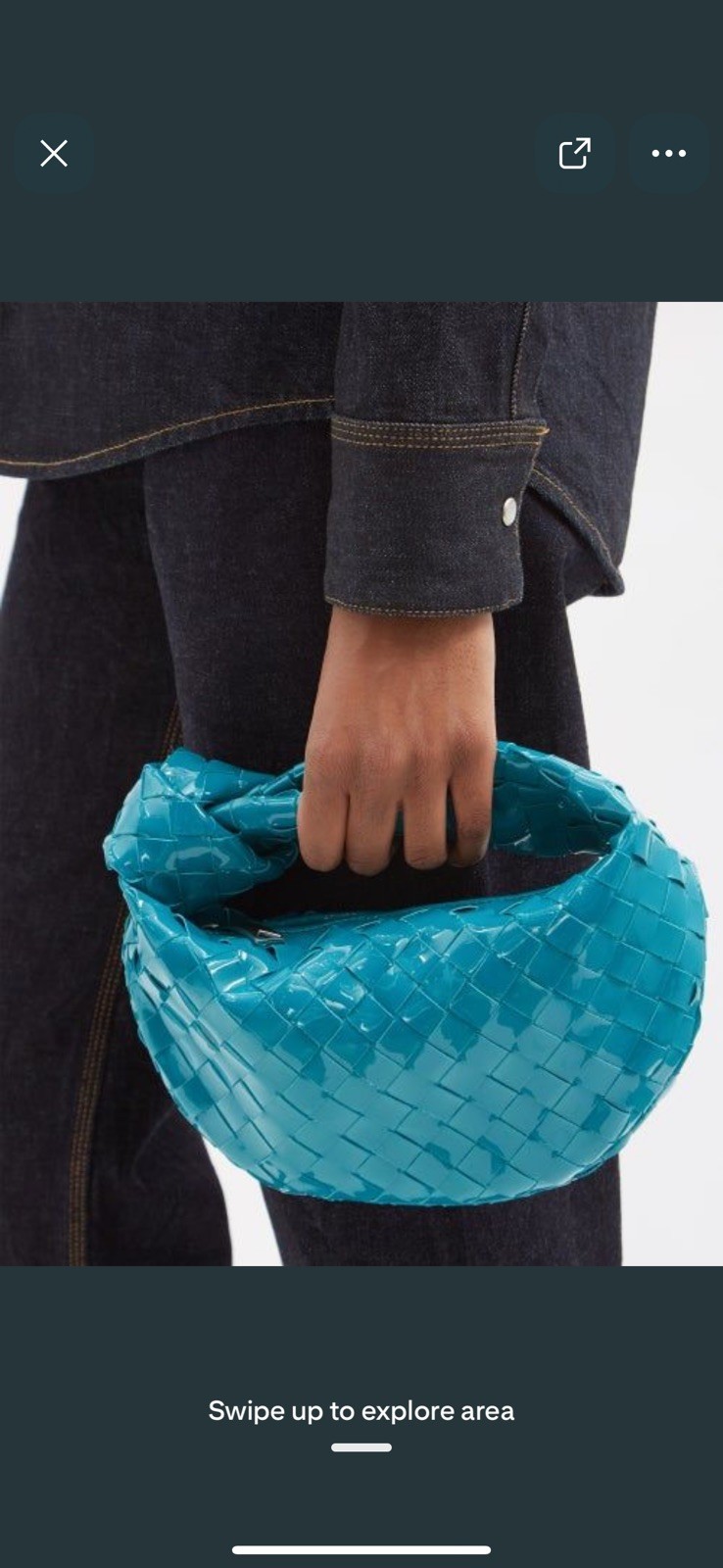 Authenticated Bottega Veneta Mini Patent Intrecciato Jodie Turquoise Leather