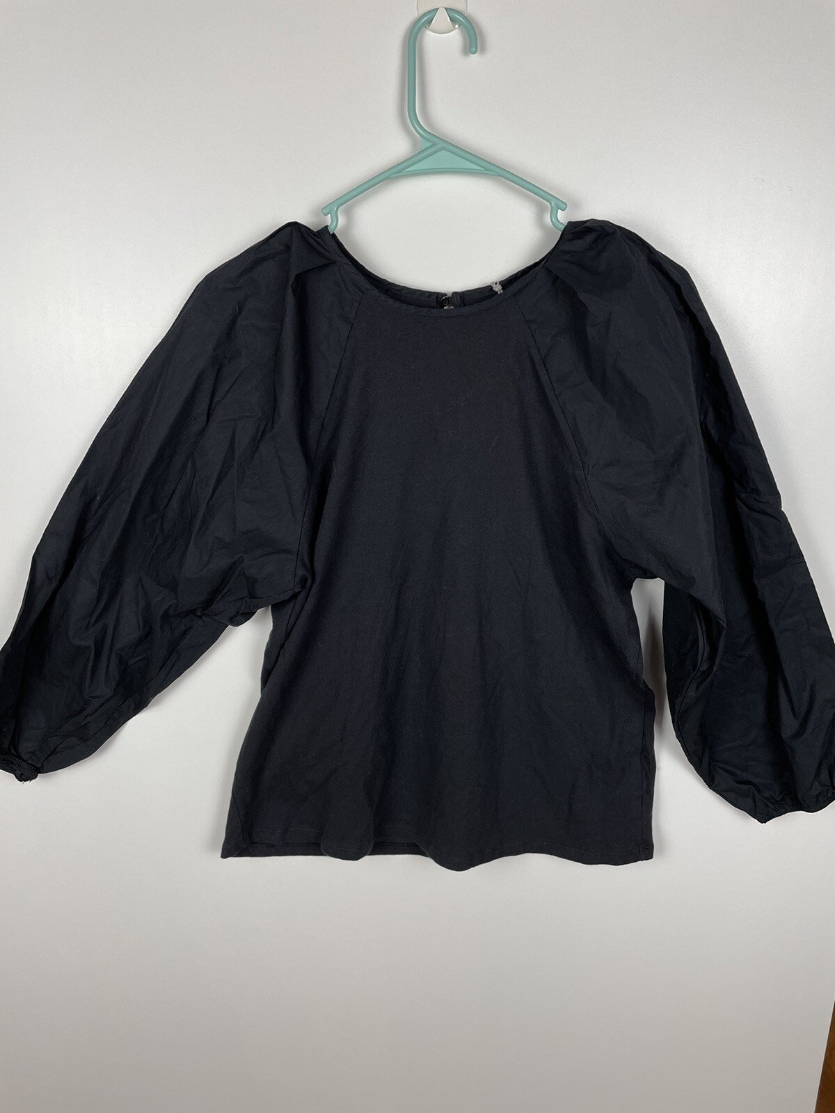 A New Day Womens Blouse Black Batwing Dolman Sleeve Crew Neck Cotton XS New