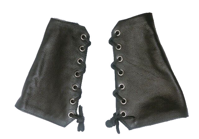Black 2 Pieces Genuine Real Leather Gauntlet Cuff Wristband Arm Band 1 Pair #B-3