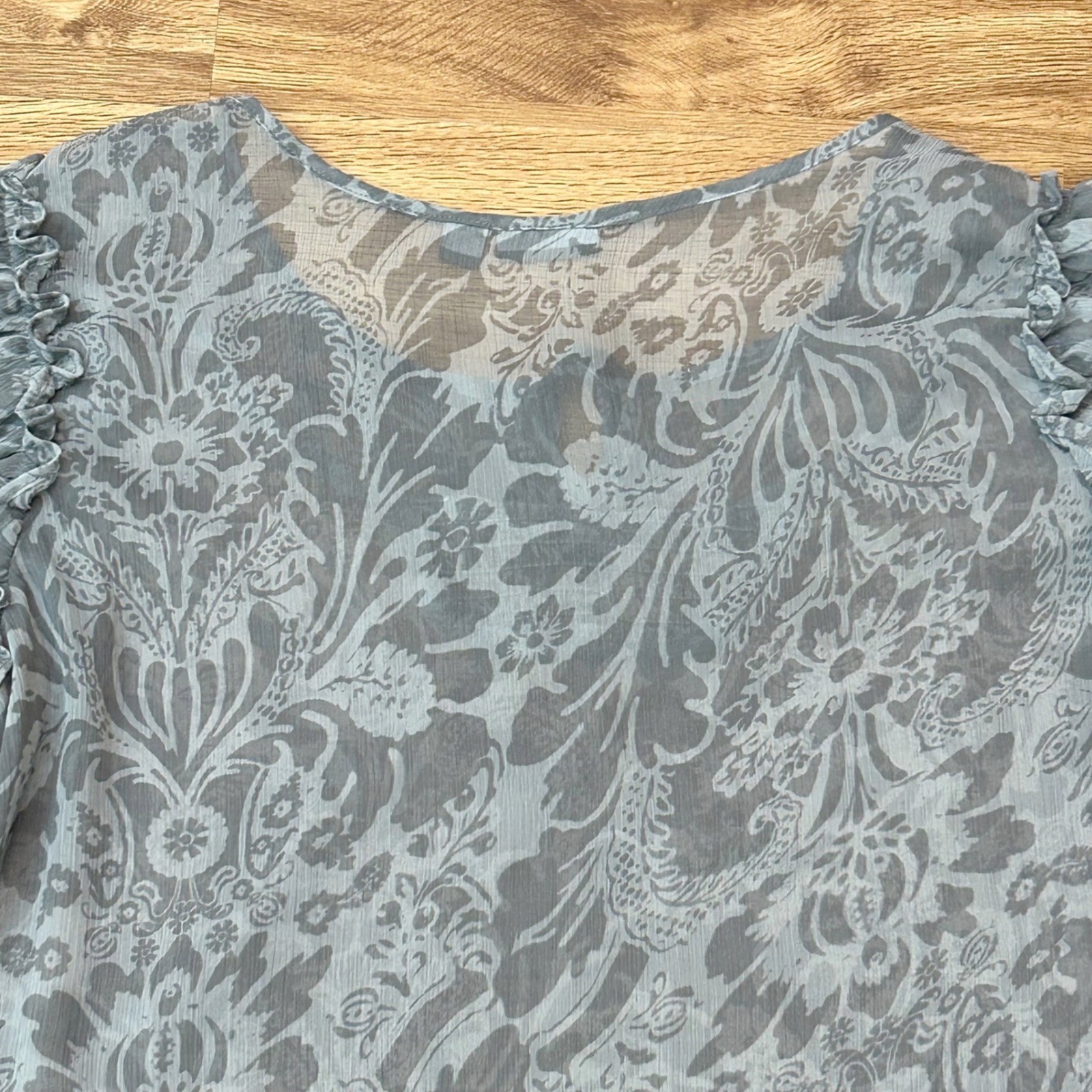 Womens Boho Sheer Puff Sleeve Blouse Grey Blue Paisley Romantic Apt 9 XL