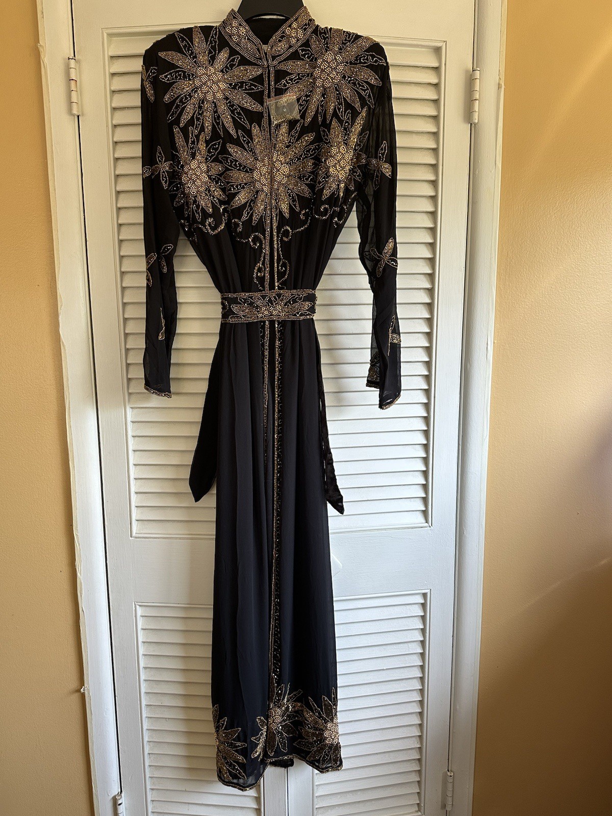 BRAND NEW Dubai Beaded Abaya With Belt And Underdress SunFlowers & Butterfly XL