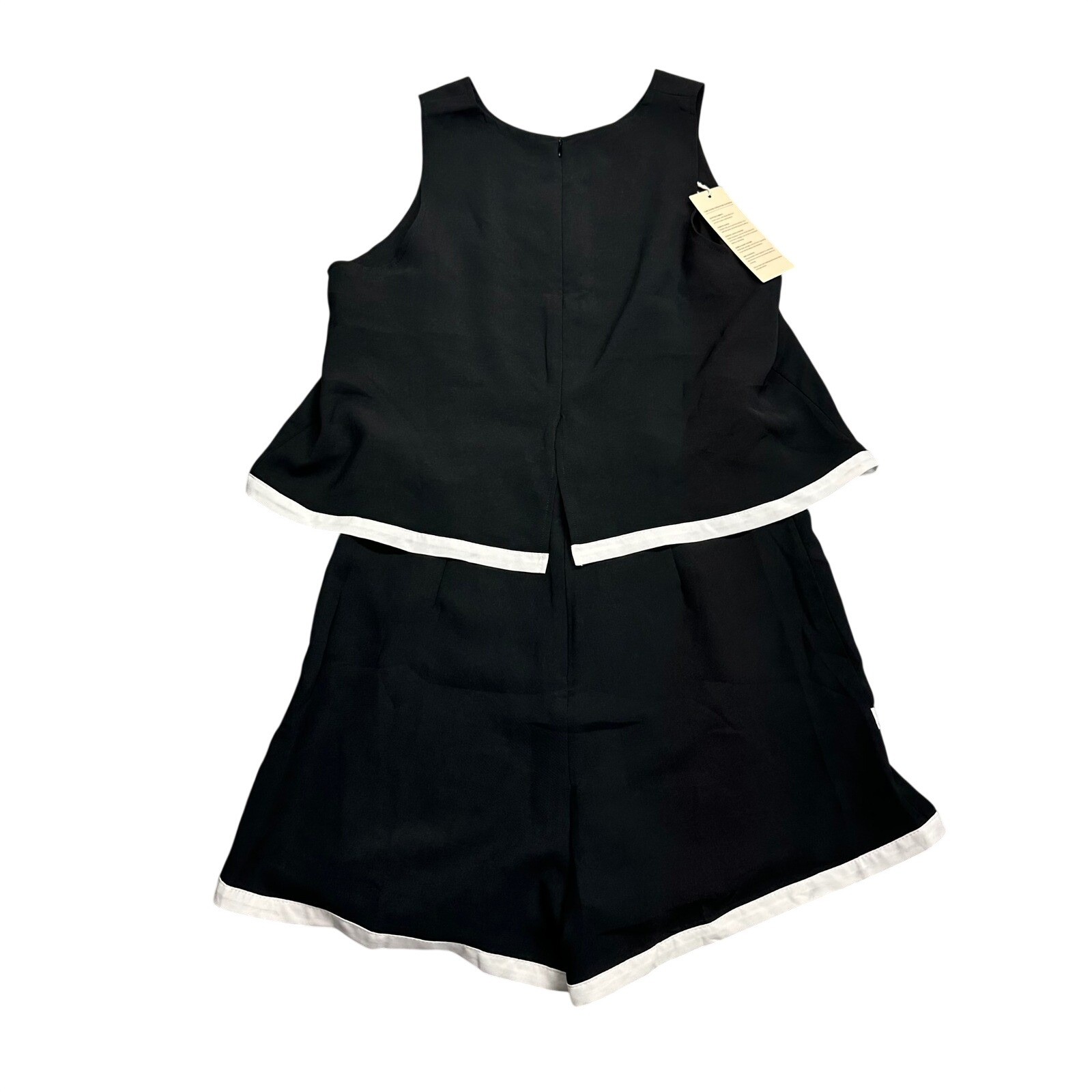 Dokotoo Womens Black Tiered Sleeveless Romper White Contrast Trim New NWT