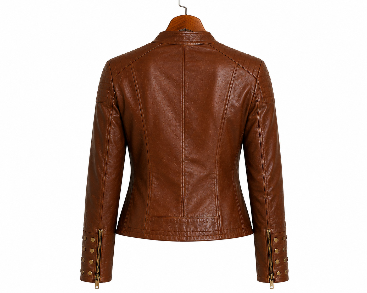 Womens Brown Leather Biker Jacket – Moto Cafe Racer – Slim Fit – Motorcycle Coat