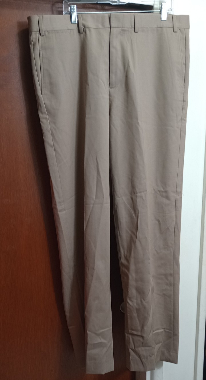 EDDIE BAUER MEN’S PANT DRESS 40L 41X34 WORSTED WOOL TAN RELAXED FIT OUTDOOR NWT