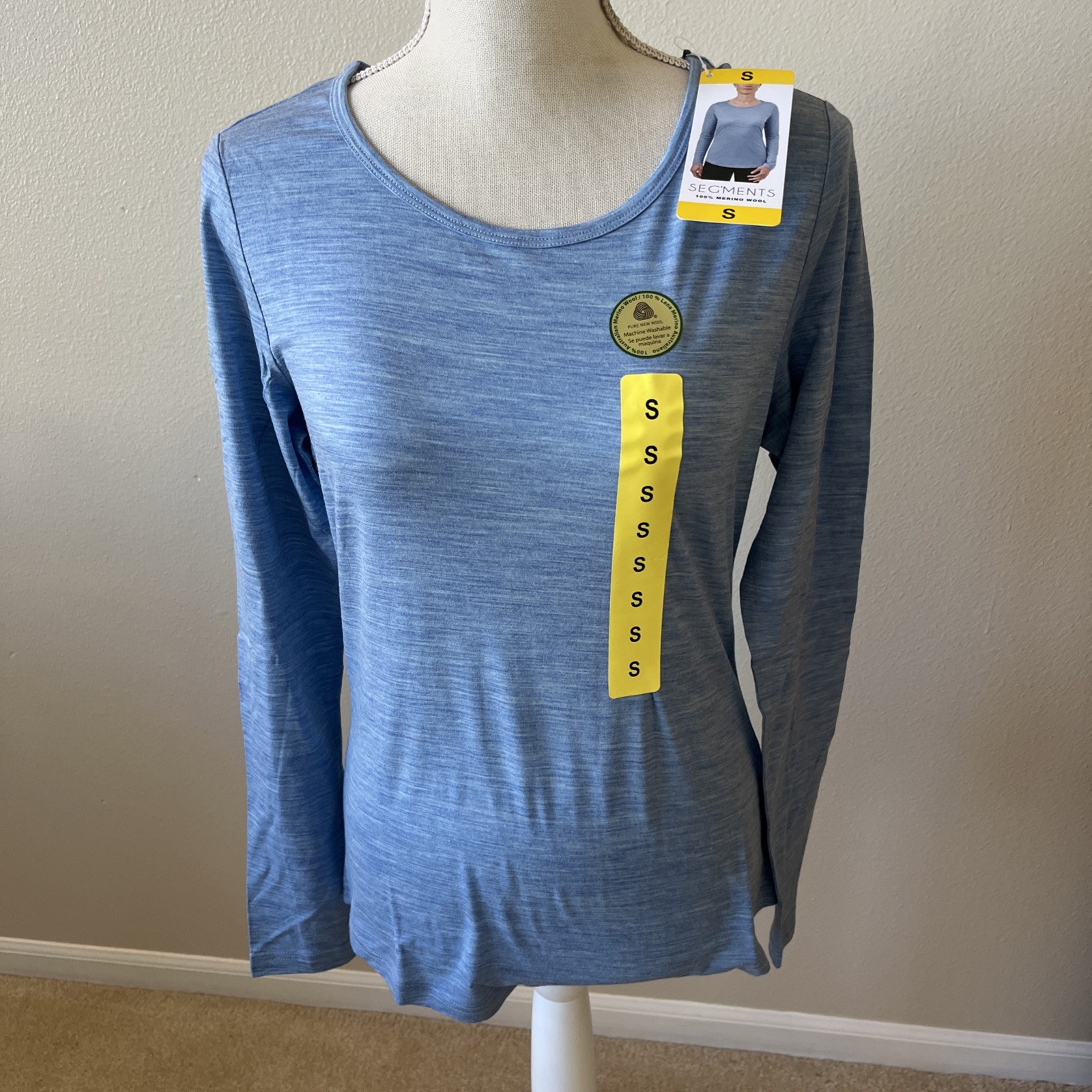 NWT Women’s Segments Merino Wool Long Sleeve Base Layer Top Tee Small Blue