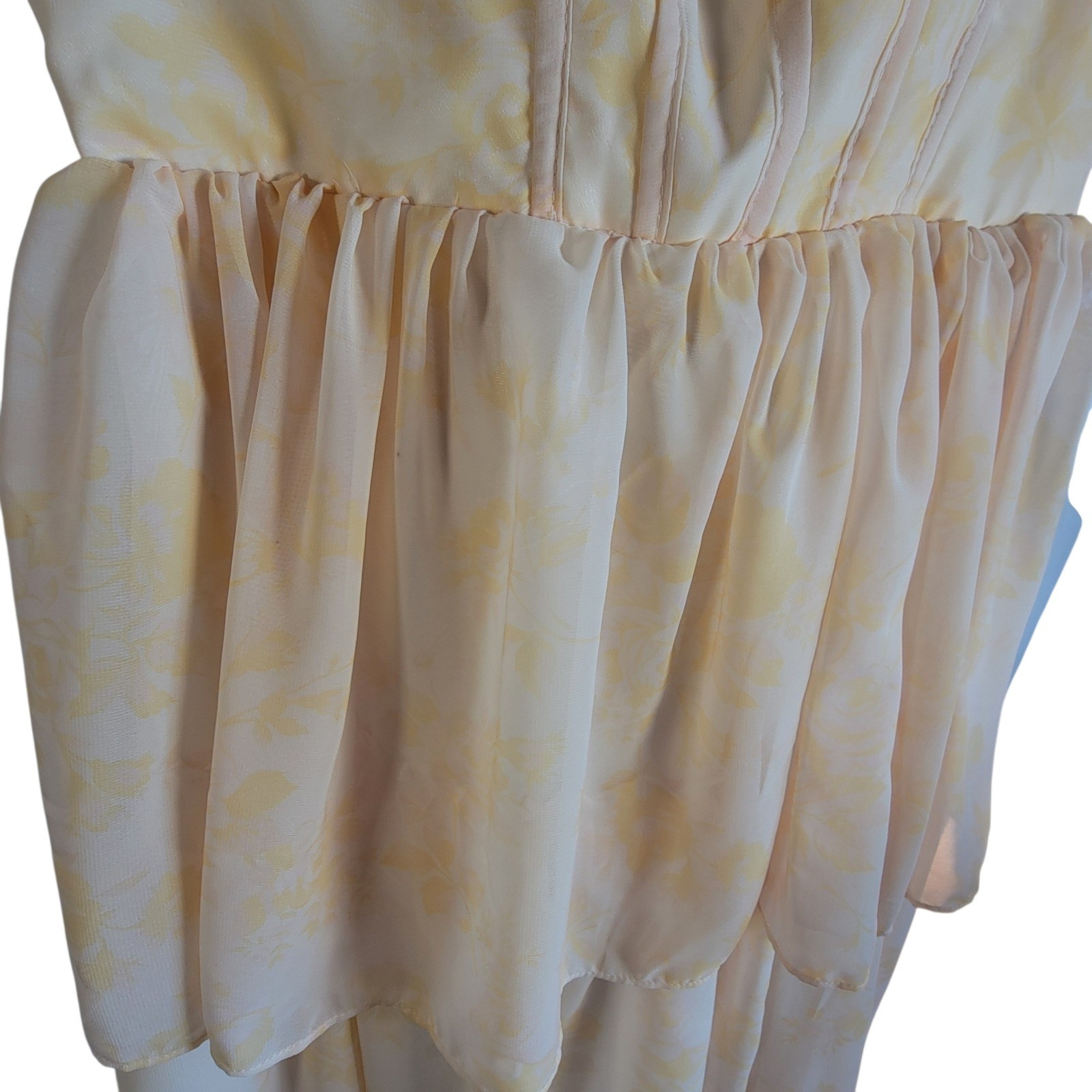 Ao Yan Butter Yellow Tiered Ruffled Maxi Formal Dress Prom Gown NWT Size S