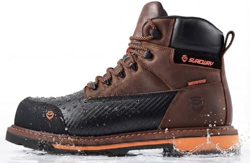 SUREWAY Men’s 6″ Waterproof Soft/Composite Toe Work Boots – Crazy Horse Leath…