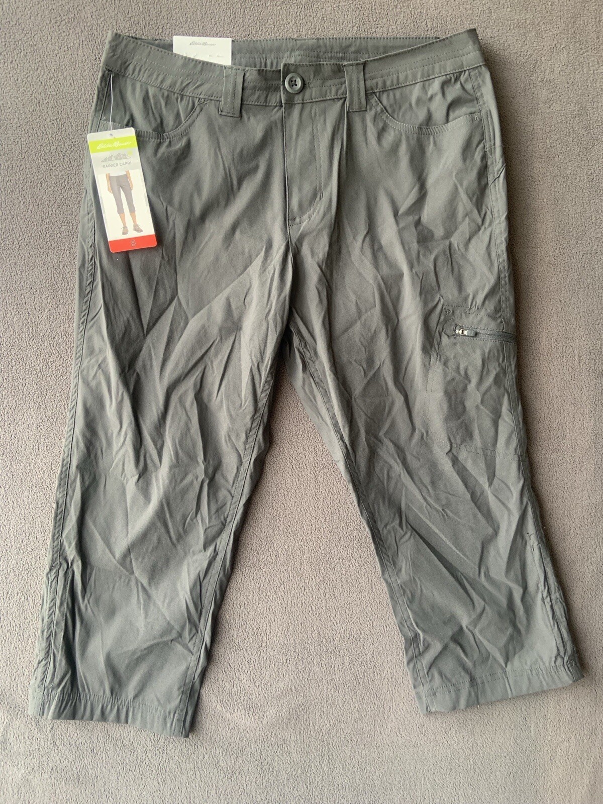 Eddie Bauer Rainier Capri Pants Womens Sz 8 Gray NWT UPF 50+ Outdoors Hiking