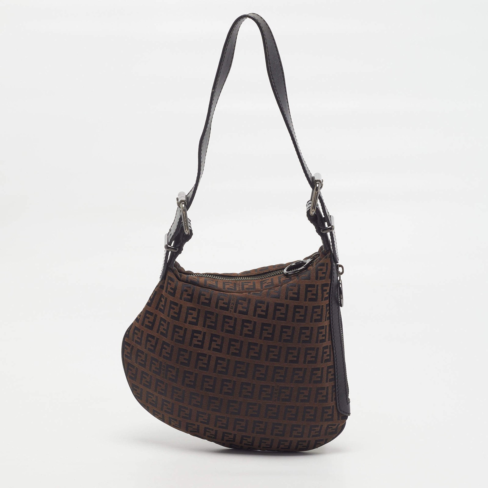 Fendi Oyster BrownBlack Zucchino Canvas Hobo