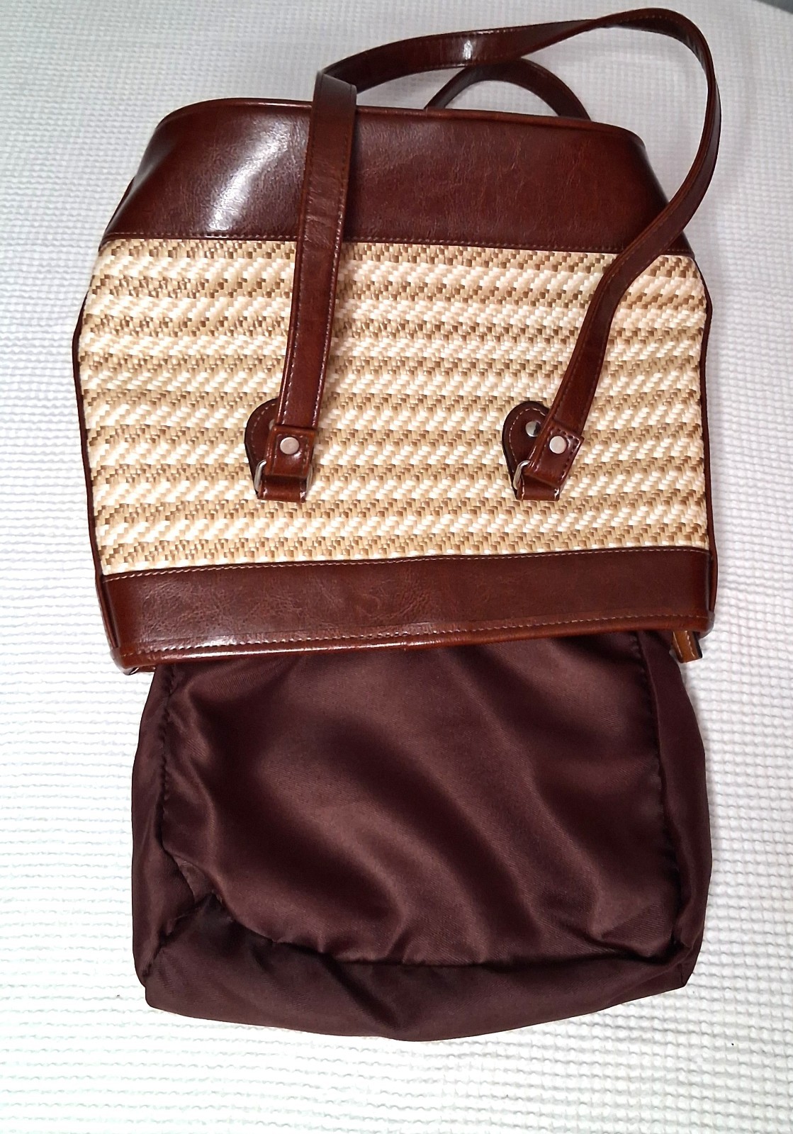 MINT Vintage Texas Leather Woven Straw Shoulder Bag 3PC Wallet Removable Insert