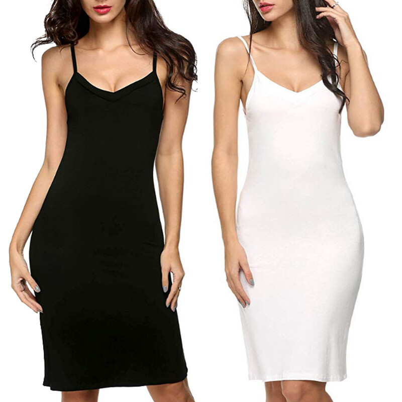 Womens Spaghetti Strap Full Cami Slip Camisole Under Dress Liner Mini Nightgown