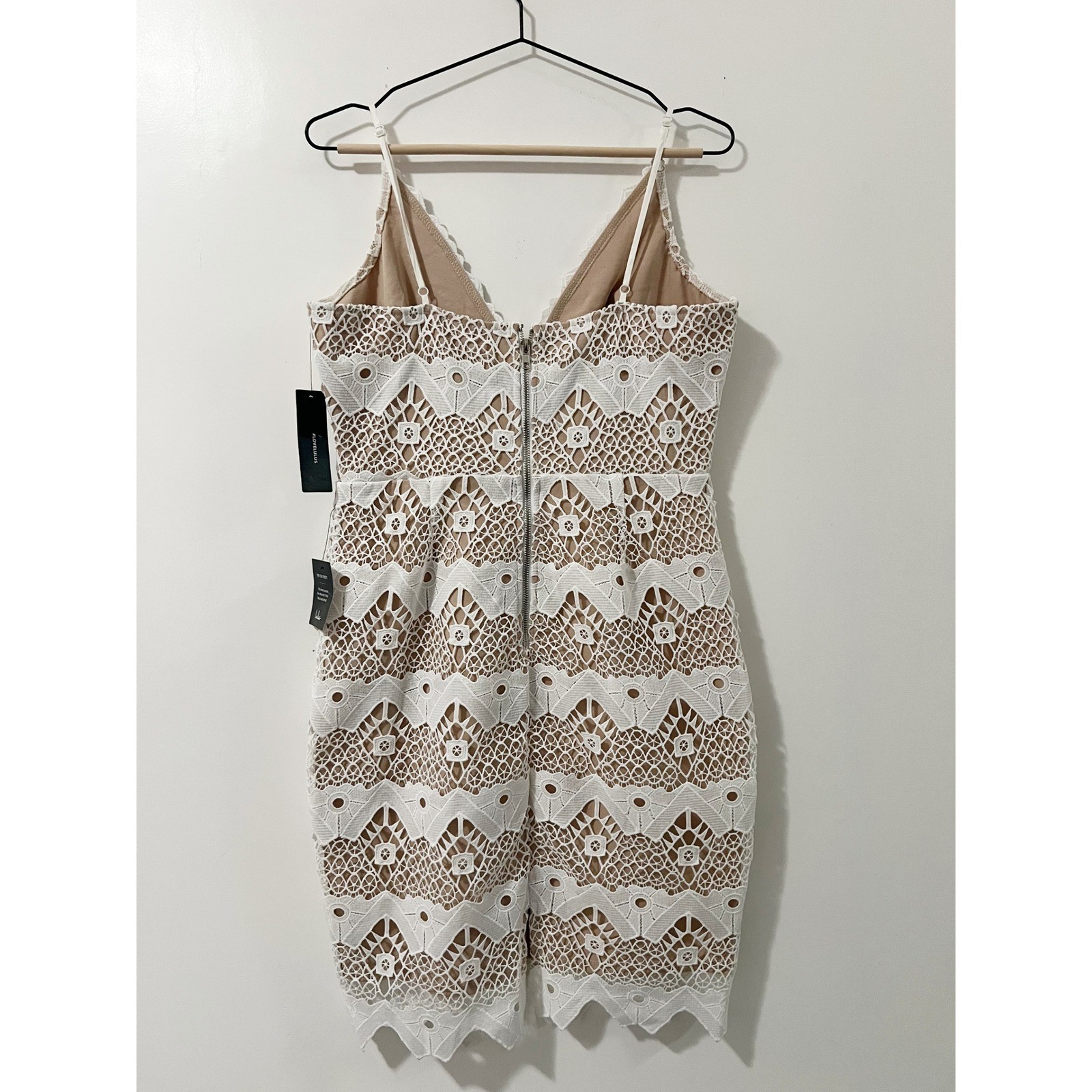 Lulus Remarkable White Lace Bodycon Dress Mini Nude Lining Adjustable Strap