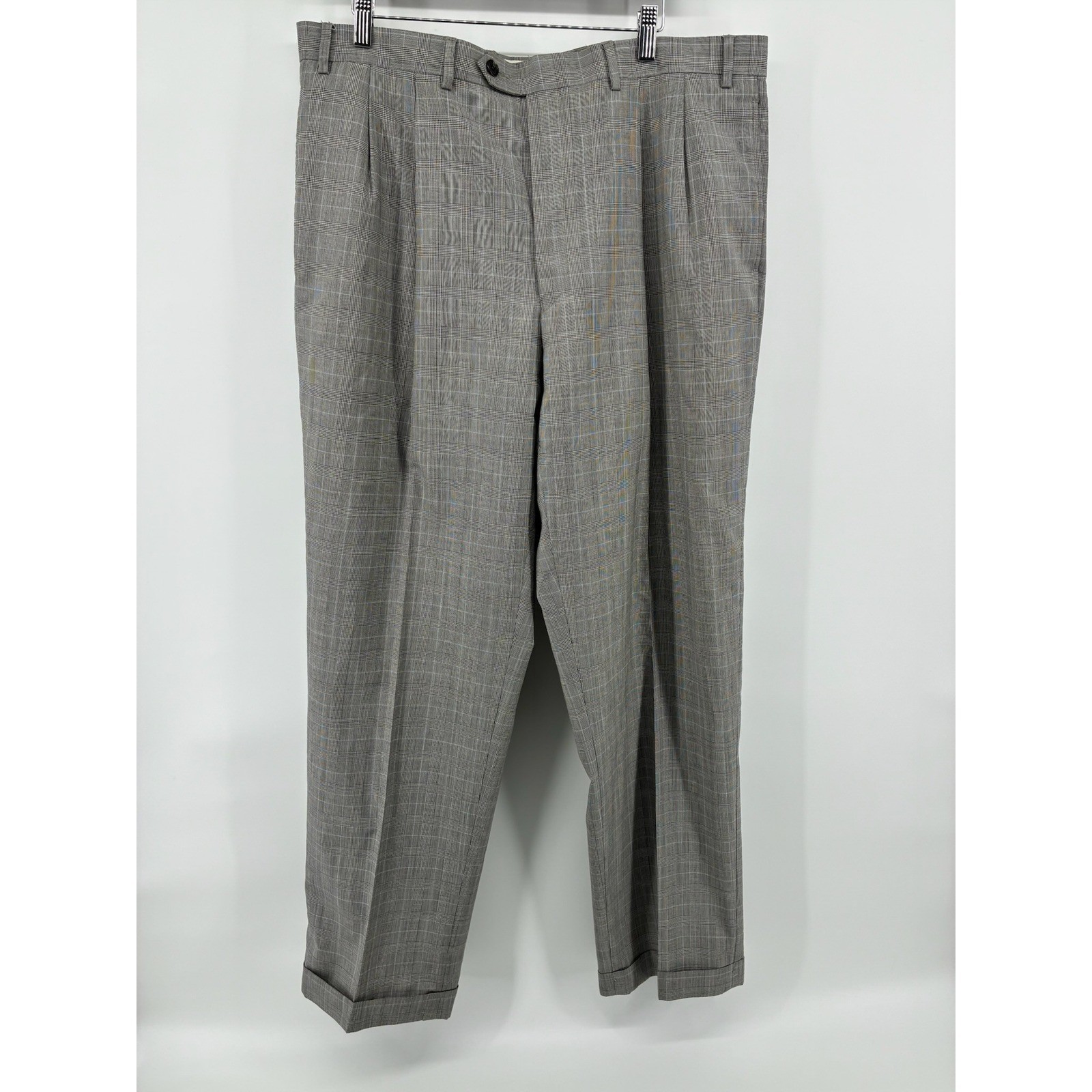 Lauren Ralph Lauren Wool Cashmere Glen Plaid Pleated Cuffed Dress Pants 38×32