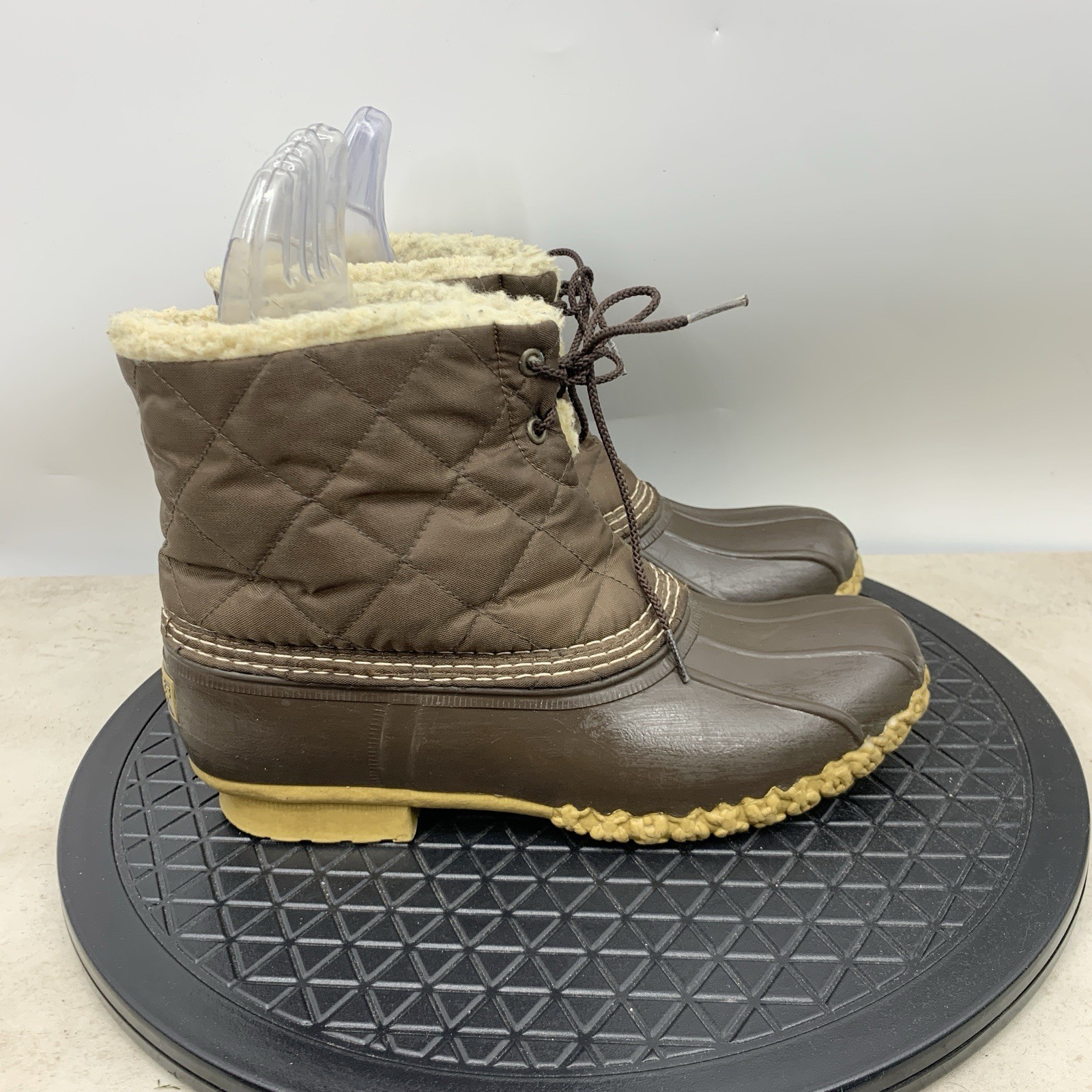 LL Bean Boots Women Size 9 Shoes Brown Quilted Nylon Rubber Shearling Fleece