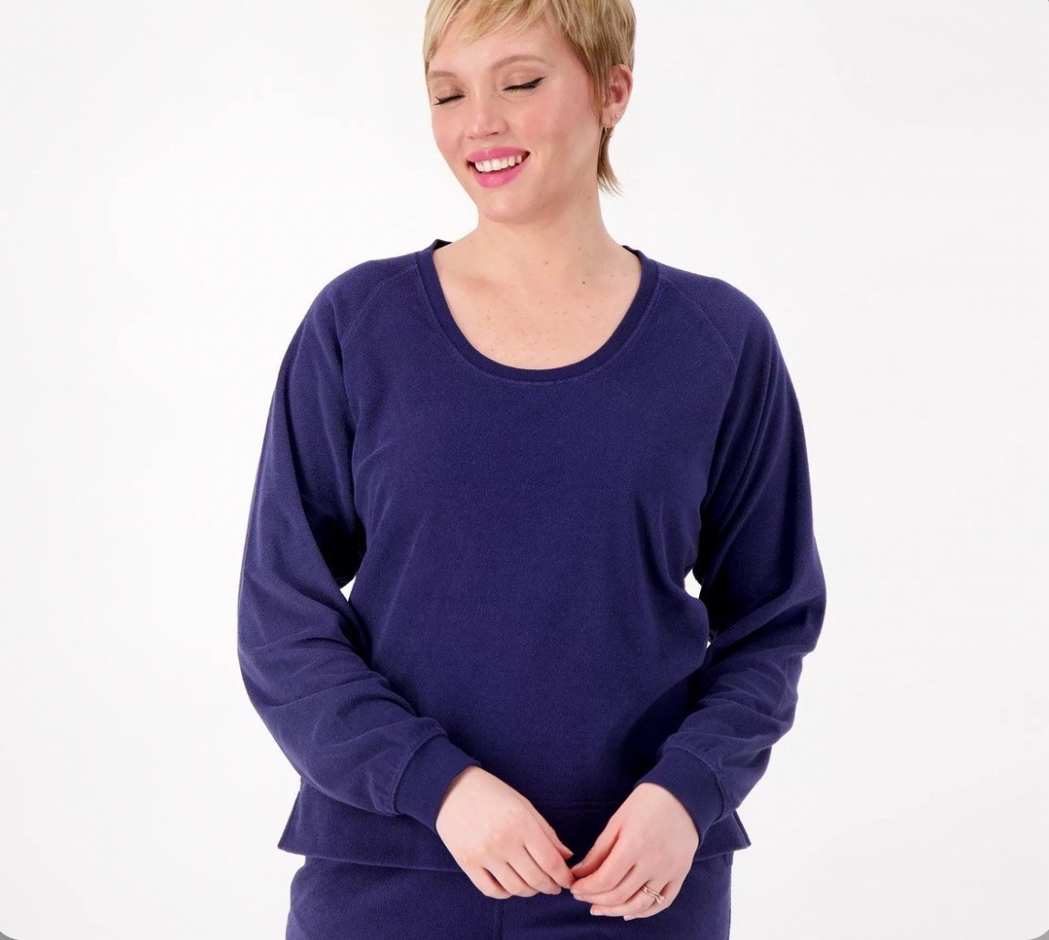 Encore By Idina Menzel Relaxed Terry Raglan Sweatshirt Size S Navy A596098