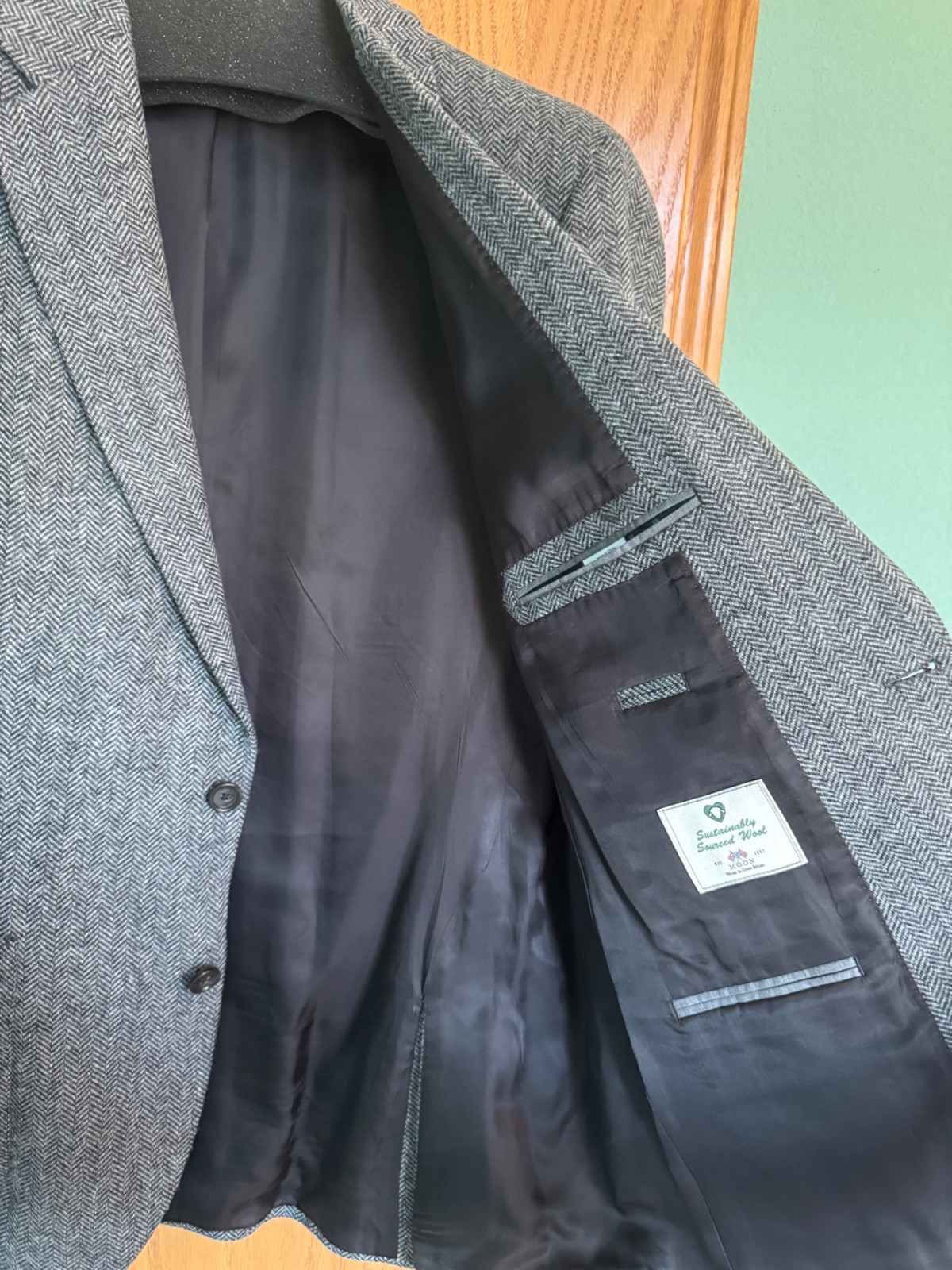 J Crew Ludlow Slim Blazer 44R Slim Gray Herringbone Wool Cotton