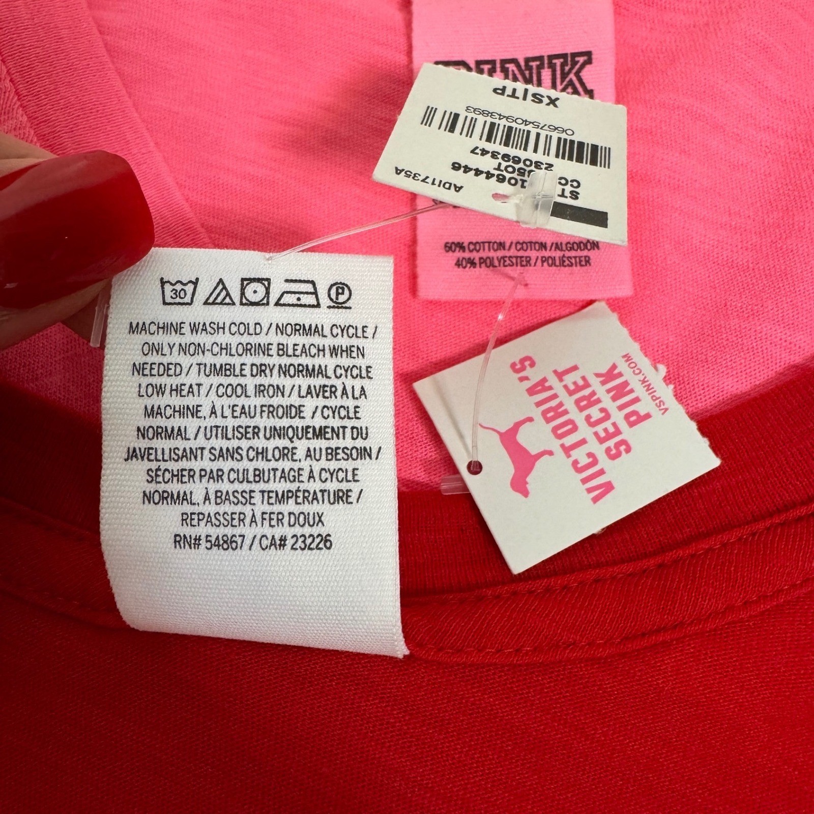 Victoria’s Secret PINK Long Sleeve V-Neck T-Shirt 2 Pack Red Neon Pink XS NEW
